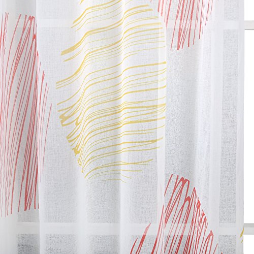 Image of Deconovo Home Decorations Circular Pattern Print Curtains Faux Linen Curtains Grommet Sheer Surtains for Bedroom 52W x 63L Inch Red and Yellow 1 Pair