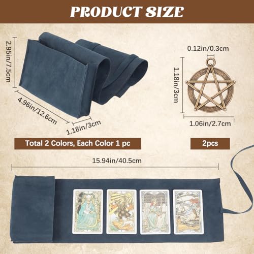CREATCABIN 2Pcs Velvet Tarot Card Bags Set Tarot Storage Holder Bag Case Tarot Spread Cloth Wrap Pouches Card Holders with Star Pendants for Tarot Cards Oracle Deck Playing Cards Marine Blue Indigo - Image 2