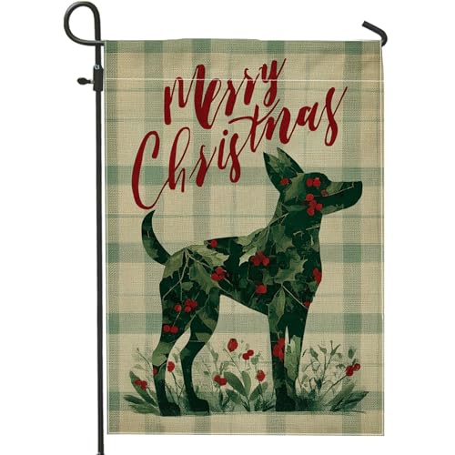 Bandera de jardín para perro, bayas de acebo de Navidad, color verde, doble cara, banderas decorativas para patio, césped al aire libre, porche, patio, entrada, 12 x 18 pulgadas