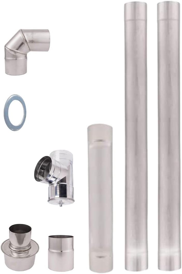Stainless Steel Pellet Stove Exhaust Pipe 80mm AISI 304 2m Straight Chimney Liner 90°Elbow Tee