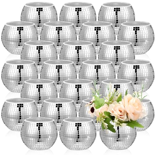 Image of Jinei 24 Pcs Silver Mirror Disco Vases Bulk for Wedding Centerpieces 3x4 Inch Glass Flower Planter for Table Decor, Party, Birthday Table Bedroom Office Decoration (3 inch X 4 inch)