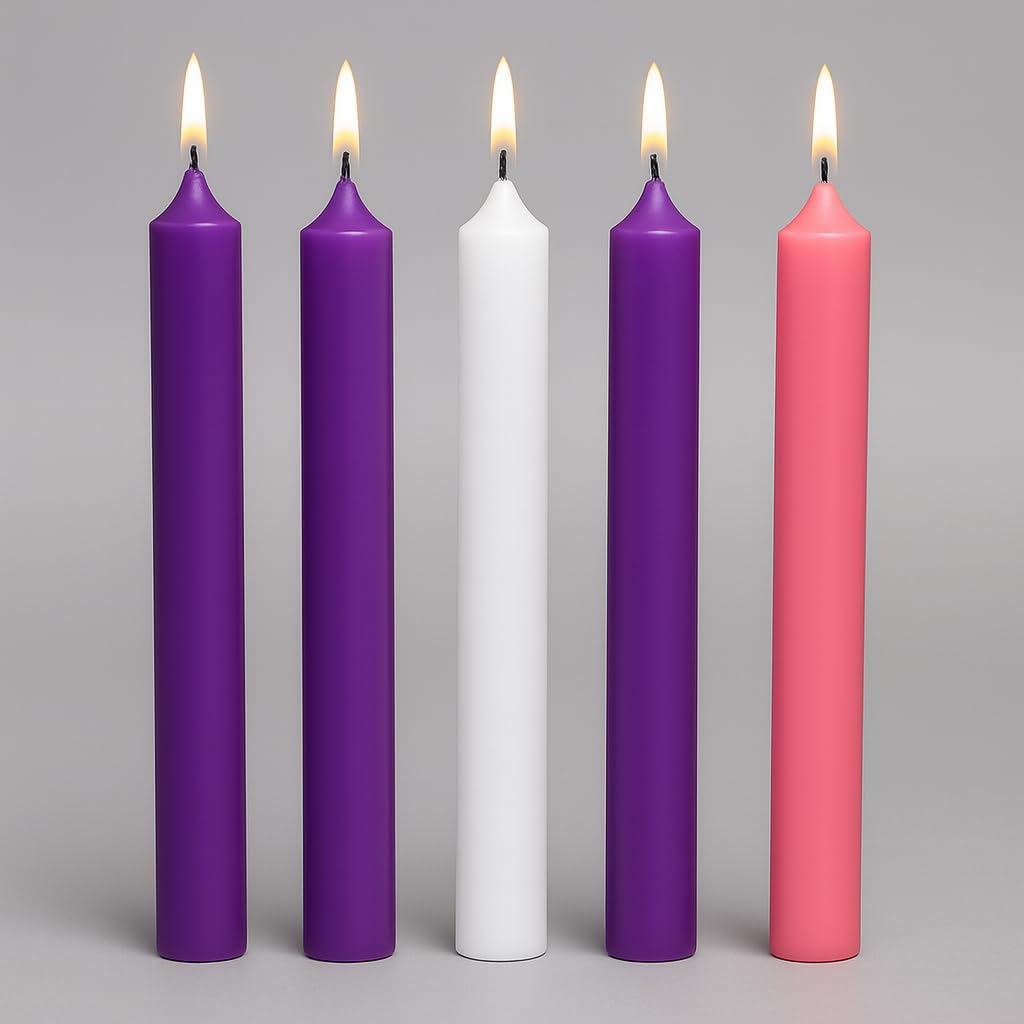 Christmas Advent Candles Set of 5 Candles. Size (2.2cm x 15cm)