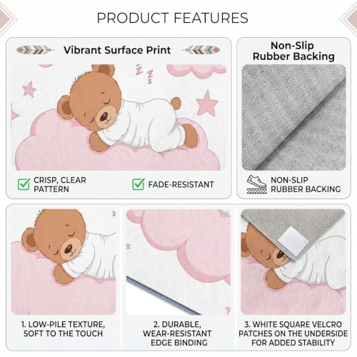 3 x 5 ft Kids Rug for Playroom Fantasy Animals Teddy Bear Starry Sky Printed Throw Rugs Washable Soft & Non-Slip Carpet for Children Preschool Daycare Bedroom Living Room, Pink - Image 7
