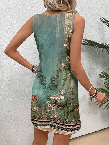 Image of LANMERTREE Live Simple Coconut Tree Sleeveless Mini Dress Summer Beach Mini Dress Women's Summer Casual Sexy V Neck Mini Tank Dress(Flower,L), Large