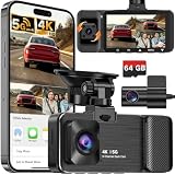 3 Kanal Dashcam Auto Vorne Hinten Innen, 4K Dash Cam mit Kostenloser 64-GB-Speicherkarte, 470°-Weitwinkel-Rundumschutz, 24H Parküberwachung, Nachtsicht, G-Sensor, Loop-Aufnahme, 5GHz WiFi Übertragung