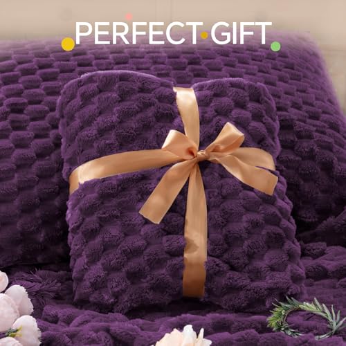 Image of BEDELITE Fluffy King Size Comforter Set - Purple Fleece Soft Comforter for King Size Bed, Luxury Warm Bedding Set for Winter, Fuzzy Bed Set 3 Pieces (1 Comforter, 2 Pillowcases)