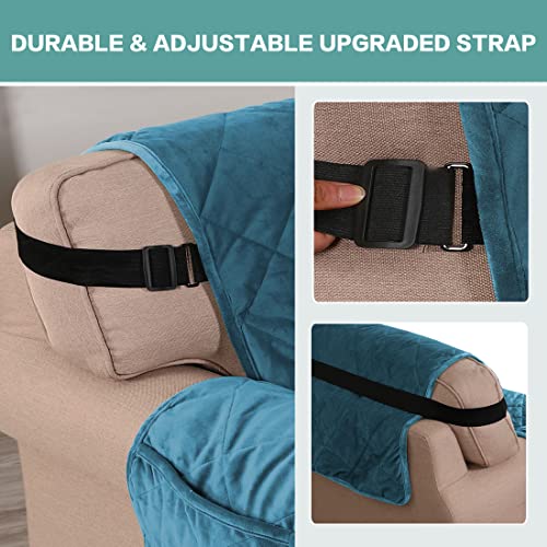 Turquoize Velvet Recliner Covers For Recliner Chair Covers Non Slip Recliner Slipcovers For Large Recliner With Elastic Straps Seat Width Up To 28" Recliner Furniture Protector (28", Peacock Blue) #TOP3