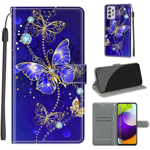 KENHONER Funda para Samsung Galaxy A52 5G / A52 4G / A52S 5G Carcasa, Case para Samsung A52 Funda Libro con Tapa Piel Case Flip Cuero,Cierre Magnético Antichoque   Mariposa