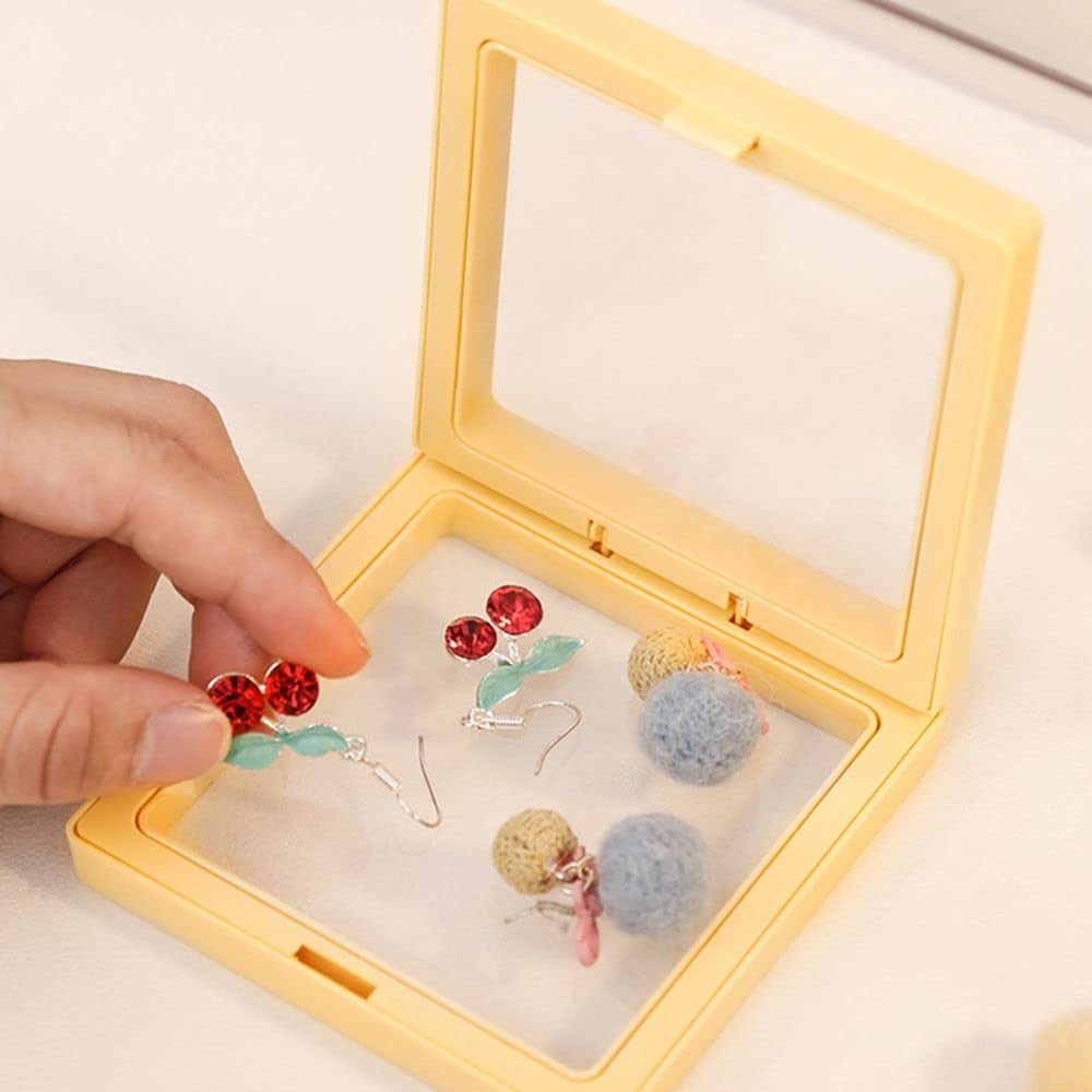 Lot De 5 Boîtes Flottantes 3D Pour Bijoux Et Collections - Blanc, 9x9x2 Cm, Présentation Suspendue Transparente