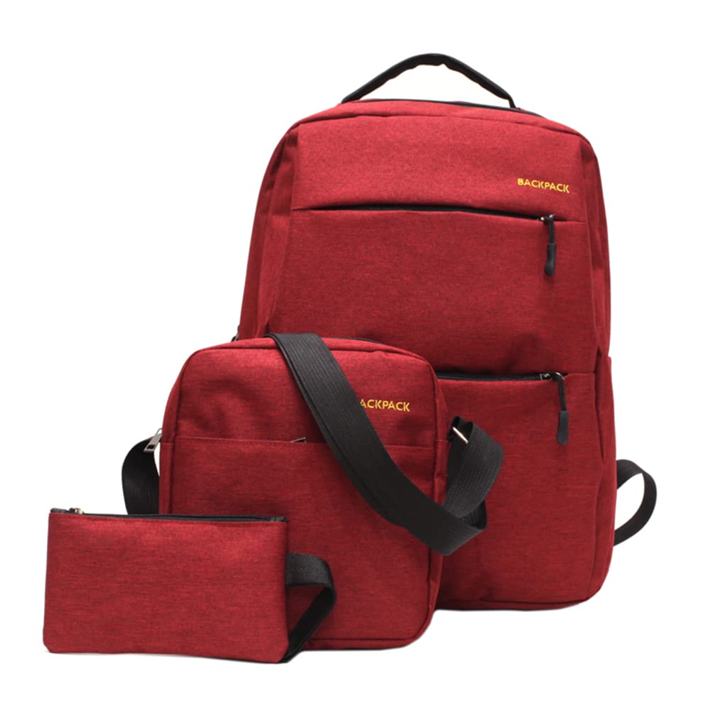 Large ty Oxfo Fabric Computer Backpack Fashionable Business Leisure Travel Bag Set with External USB Port Red