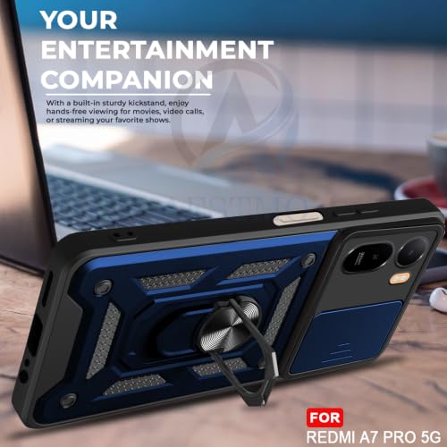 Image of AESTMO Tough Armor Redmi A7 Pro / C85X 5G Bumper Back Case Cover | Ring Holder & Sliding Camera Shield Cover | 360 Degree Protection Back Case Cover for Redmi A7 Pro / C85X 5G (Blue)