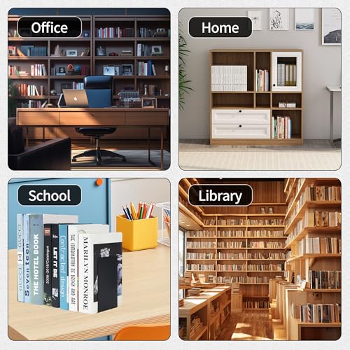 6 Stück Buchstützen Metall Schwarz,mit 24 Stück Robuste rutschfesten Silikonmatten,Perfekt für Schule, Büro, Zuhause und Bibliothek, 15 x 15 x 10 cm