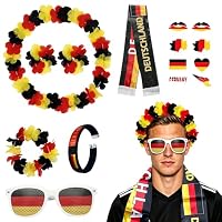 SGZIOO 7-Teilig Deutschland Fanartikel, Fanpaket EM Fußball, EM Deko Deutschland, Fanartikel Deutschland Set mit Fanschal, Blumenkette, Brille, Armreif