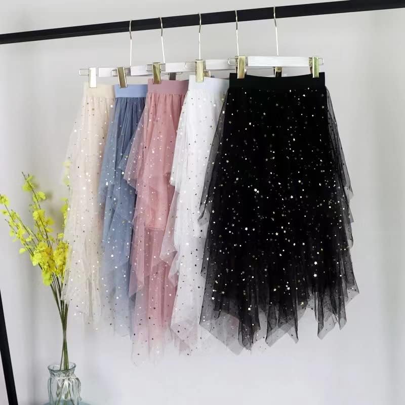 LBKKC Tulle Skirts for Women, Puffy Skirt Asymmetrical Midi Length Ruffled Tutu Layered Mesh Fairy Skirt - Image 5