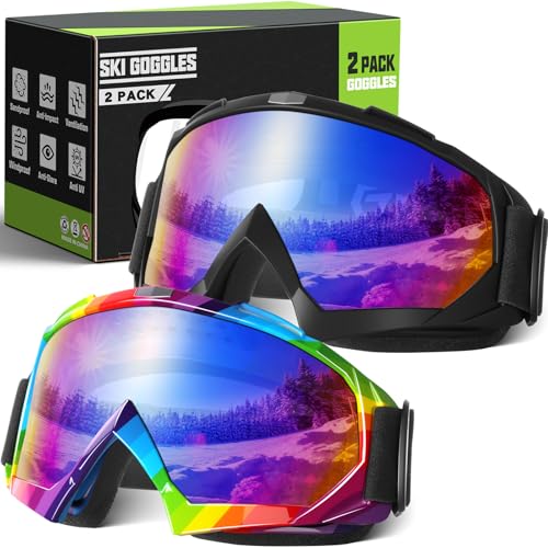 OXG 2 Pack Ski Snowboard Goggles, Ski Snow Goggles for Men Women Youth UV Protection