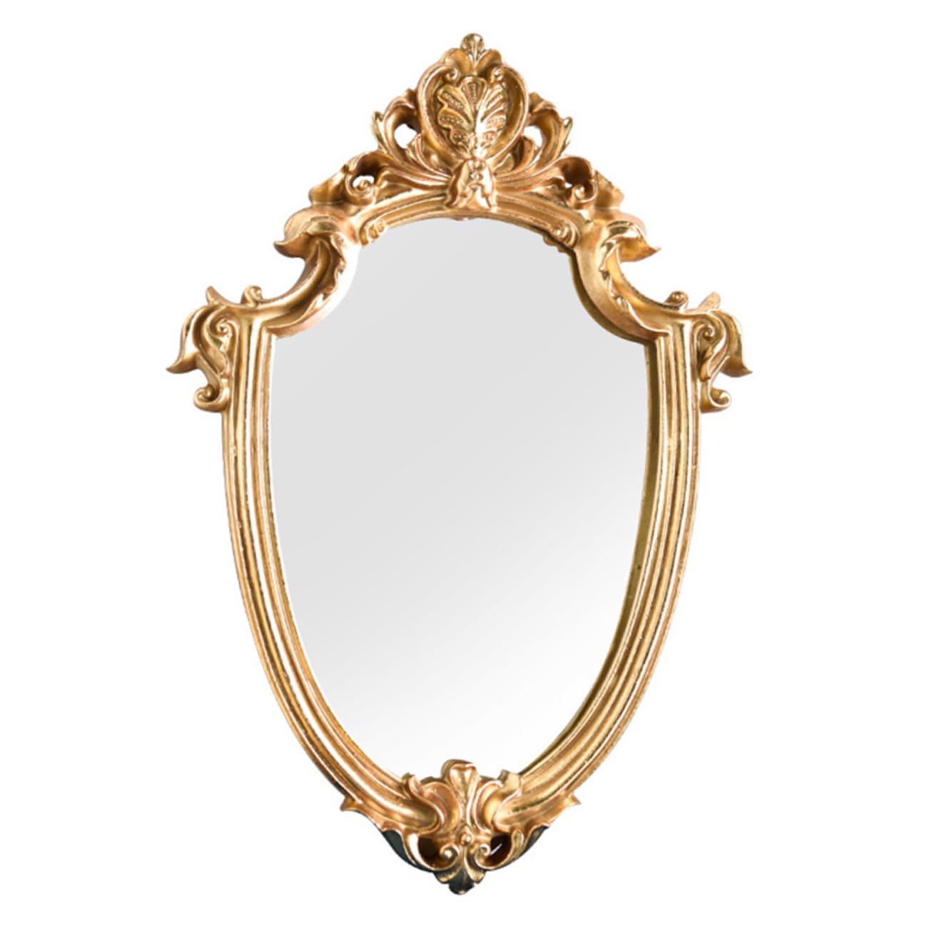Miroir doré vintage suspendu au format compact et fonctionnel pour salle de bain