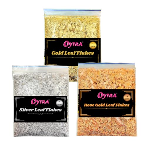 Image of Oytra Gilding Flakes Silver and Gold Metallic Foil Leaf Paper Flakes Set of 3 Color Packets DIY Art Craft Materials for Resin Nail Art Cake Decoration Painting Soap Making Supplies for Beginners Artists
