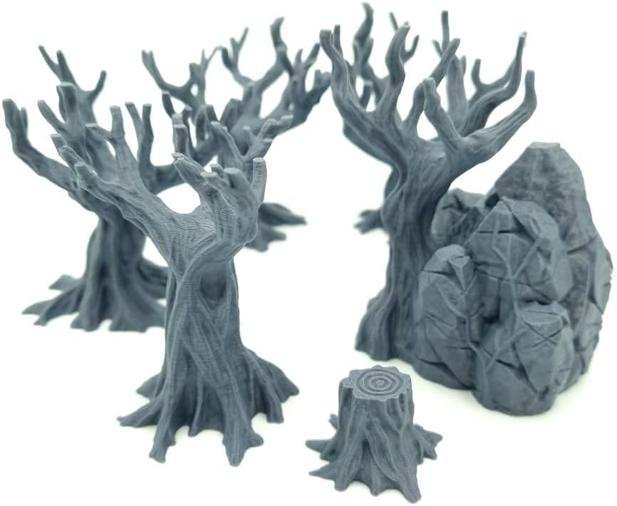 QP3D - Set of 6 Trees - Scatter Terrain, Fantasy Scenery for Tabletop & RPG 28-32mm Miniatures Wargames, Props DnD D&D, 3D Printed and Paintable