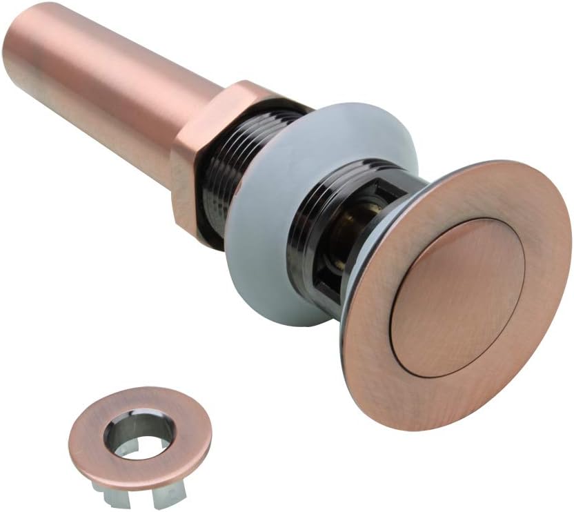 Copper Push Button Bathroom Sink Drain Stop & Pop Lavatory Stopper with Overflow, Sink Basin Trim Overflow Cover Brass Insert in Hole Round Caps Set - Akicon