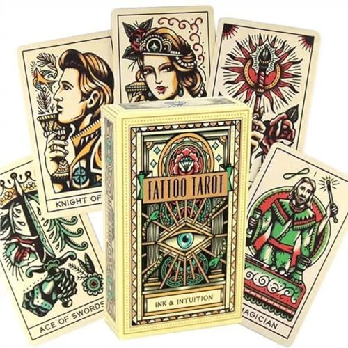 Image of AYME Tattoo Tarot 78 Tarot Cards Tattoo Tarot Ink & Intuition Cards Beautifully Ilustrated Set Of Featuring Vintage Tattoo Deck Tarot Game (Style 37)