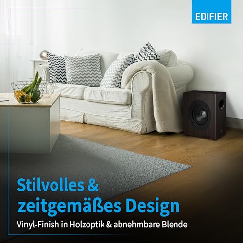 Edifier T5s AKTIV-SUBWOOFER – 8-Zoll-Tieftöner – 70 Watt – Low-Pass-Filter – Frequenz bis 35Hz – MDF-Gehäuse für reduzierte Resonanz – Standby – Cinch-Anschlüsse – Zeitloses Design