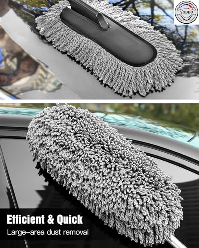 Image of Yobbo Car Duster Microfiber Cleaning Mop Dusting Brush Dirt Clean Tool Extendable Long Handle Super Soft Scratch Free for Exterior Dust Cleaner Accessories Multipurpose Dashboard Home Office Bike