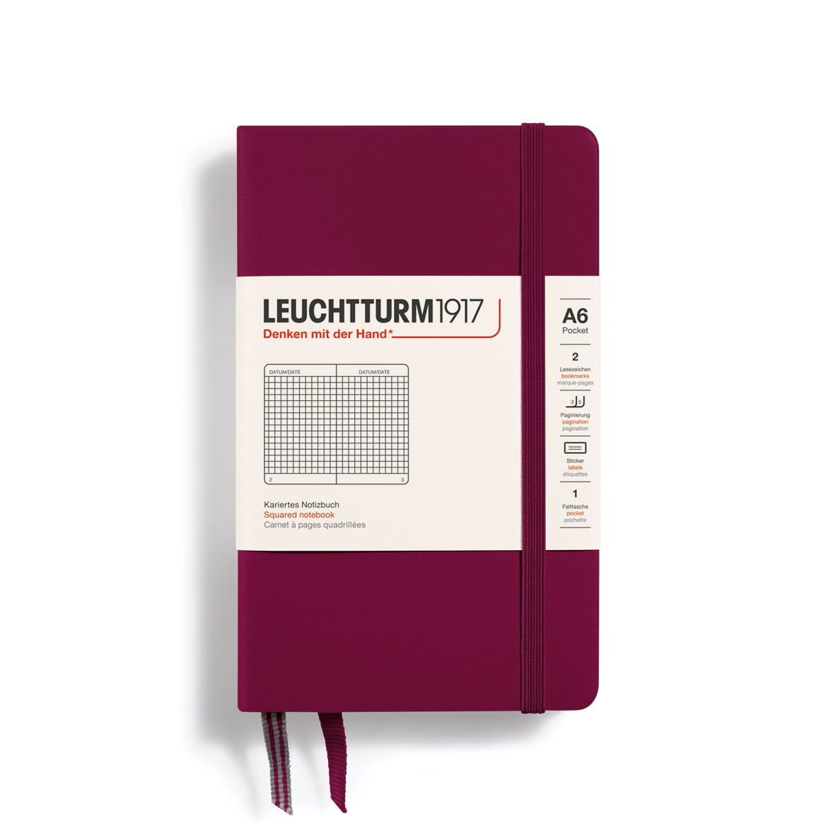 LEUCHTTURM1917 359702 Carnet de notes de poche (A6), couverture rigide, 187 pages numérotées, quadrillé, rouge
