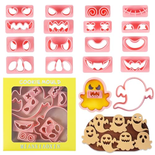 Juego de 10 Cortadores de Galletas de Fantasma, Cortadores de Galletas de Halloween, Galletas Halloween Cookie Cutter, Molde Galletas halloween de Plástico para Decoración de Fiesta de hallowe-en