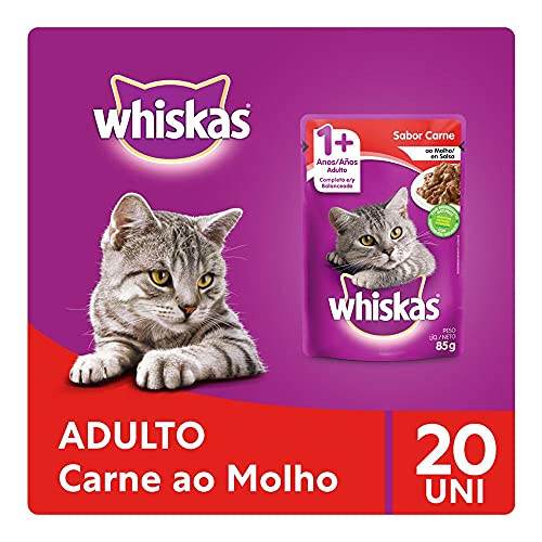 Kit Ração Úmida Whiskas Sachê Carne ao Molho para Gatos Adultos 20x85g