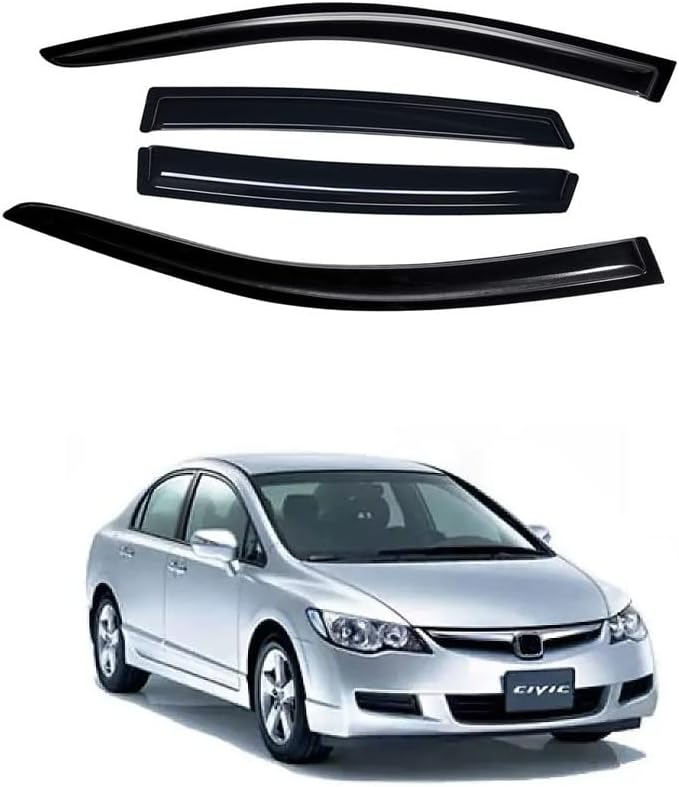 Unbreakable Door Visor/Wind Deflector/Rain Guard Compatible for Honda Civic (2006 to 2013) Type 1 (Set of 4pc)