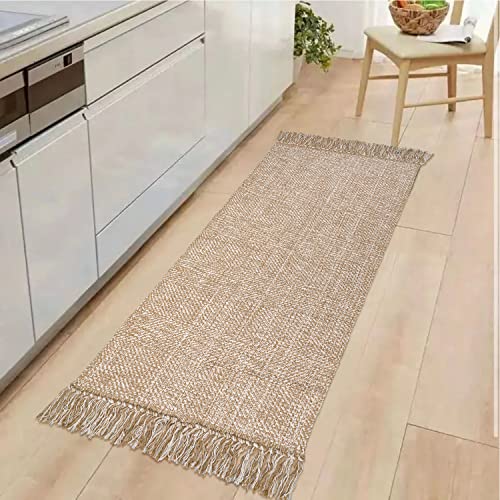 Collive Kitchen Runner Rug, 2' x 4.3' Hand-Woven Reversible Washable Rugs, Tan Cotton Modern Farmhouse Bathroom Mat Hallway Carpets for Foyer Bedroom Entry Back Door Decor - Image 6