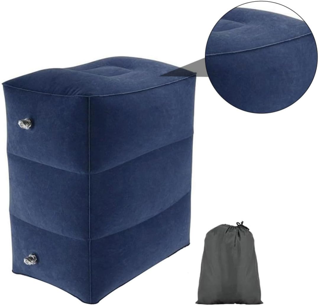 Inflatable Footrest Pillow with Adjustable Height, Foldable Design, Comfortable Flocking and PVC Material, Compact Travel Foot Rest Cushion for Use in Many Places and Airplane