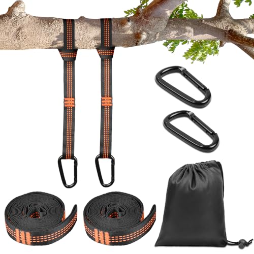 Vicloon Schaukel Befestigung, Hängematte Befestigung, 2er 2m Hängematte Seil + 2 Karabiner + Aufbewahrungstasche, Outdoor-Baum Hängesessel Spielplatz Set, 300 kg, Orange