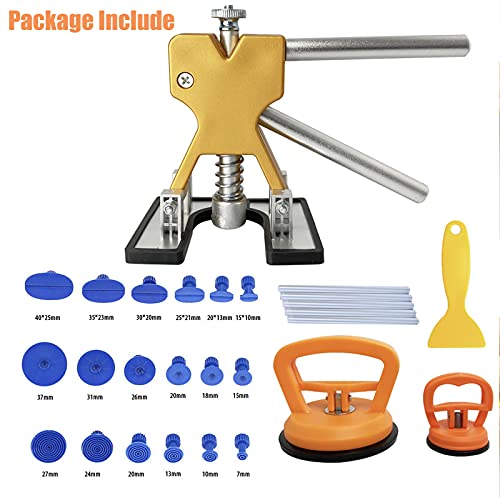 S-SNAIL-OO Car Dent Puller Repair Kit, Paintless Golden Dent Lifter Puller,Ding Remover Tool Set for car,Auto Body Dent Repair and Hail Damage ,with 2 pcs Dent Puller Suction Cups