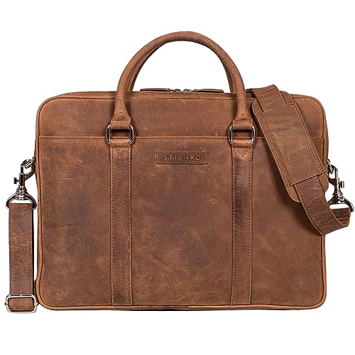 STILORD Caleb Laptoptasche 16 Zoll Leder Vintage Umhängetasche mit Laptop-Fach Damen Tasche Herren Businesstasche groß Aktentasche Echtleder Farbe:Samari - braun