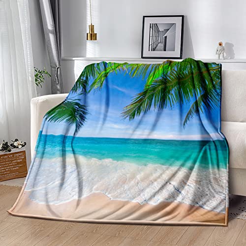 Bducok Ocean Beach Flannels Blanket,Tropical Palm Tree Hawaii Ocean Throw Blanket Super Soft Sunshine Beach Coastal Nature Themed Four Seasons Blanket(Ocean Blankets 3003-80"X60") #TOP17