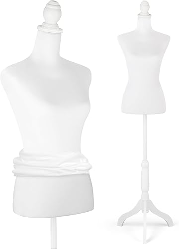 OUTREE Soporte de torso para maniquí femenino con cubierta blanca para el torso, cuerpo de maniquí con trípode ajustable para ropa, costura,