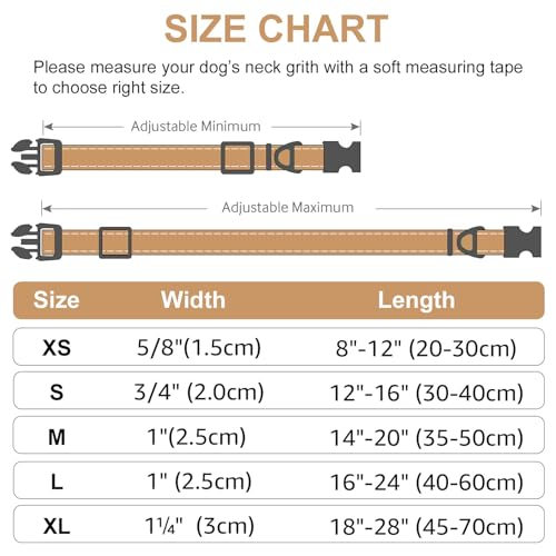 Image of Joytale Reflective Dog Collar, Adjustable Neoprene Padded, Khaki S | Breathable Nylon for Small Dogs, No Chafing on Daily Walks and Training, Gentle on Neck, Secure Metal D-Ring, Night Safety