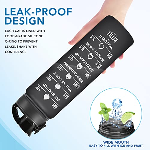 Image of Enerbone 32 oz Water Bottle, Leakproof BPA & Toxic Free, Motivational Water Bottle with Times to Drink and Straw, Fitness Sports Water Bottle with Strap for Office, Gym, Outdoor Sports, Black Matte