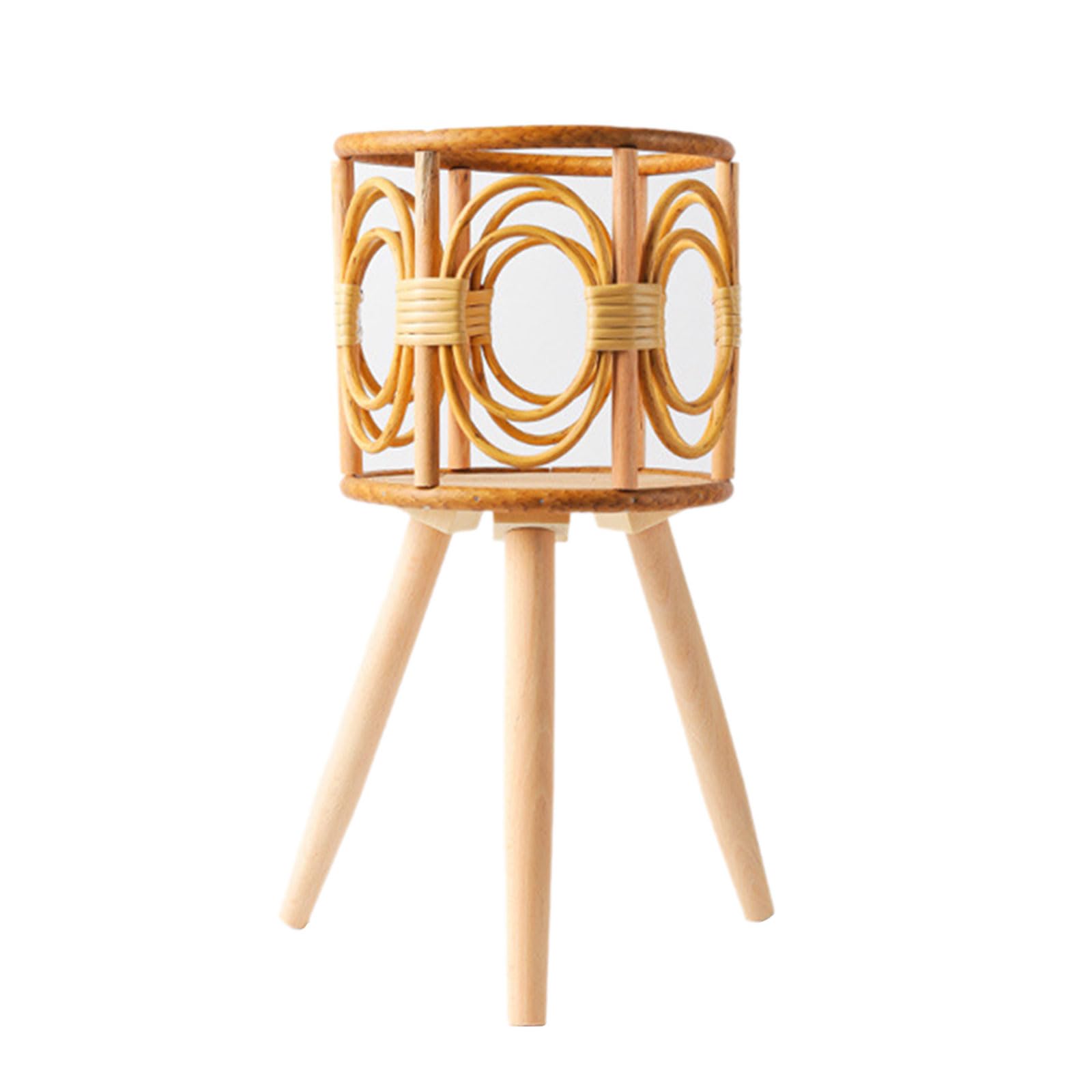 hokojix Rattan Indoor Plant Stand Straw Woven Flowers Holder Stool with Legs Floor Planter Baskets Rack n Plant Shelf, 20*41*18CM