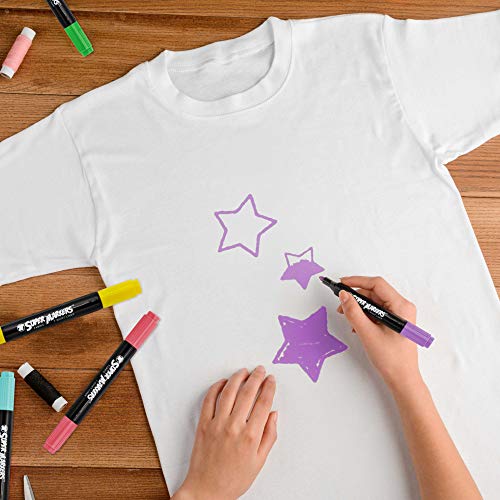 Super Markers 20 Unique Colors Dual Tip Fabric & T-Shirt Marker Set-Double-Ended Fabric Markers With Chisel Point And Fine Point Tips - 20 Permanent Ink Vibrant And Bold Colors #TOP5