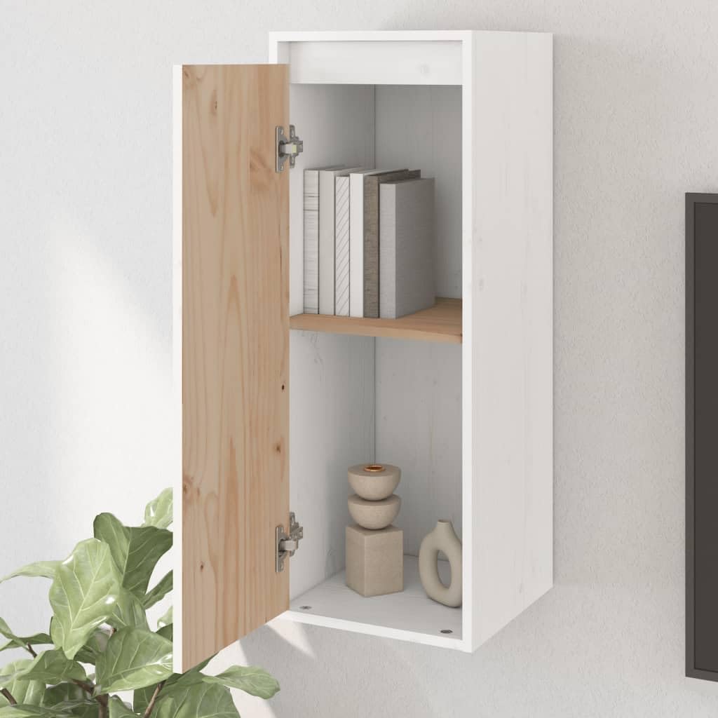 Set of 2 White Solid Pine Wood Floating Wall Cabinets | Each 11.8"x11.8"x31.5" unit provides space-saving storage for living rooms, bedrooms, and media centers.