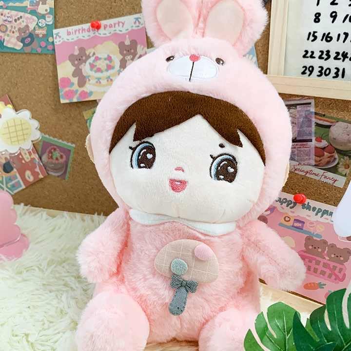 Image of Stuffed Doll with Bunny Cap, Toys for Kids, Unique Baby Child Face Rabbit Bunny Soft Toy Stuffed Plush Gift for Girls Birthday Home Decoration 35 cm Valentine Day