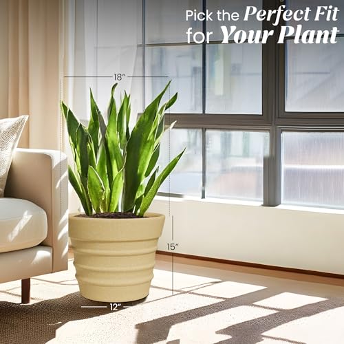 Image of YUCCABE ITALIA Fox B BR 18 Inch Beige Planter Pot Big Flower Pot for Balcony, Home & Garden Plants