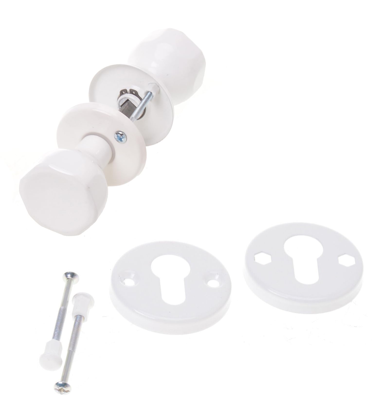 Bouton de porte rotatif avec rosace PZ | Poignée de porte | Set complet de boutons de porte avec boulons et vis (blanc)