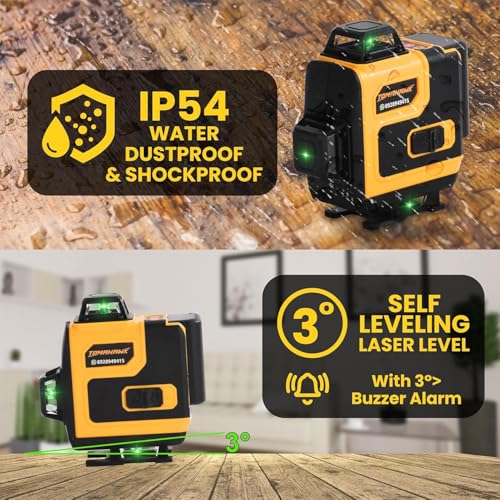 Image of TOMAHAWKOXFORD 16 Lines Green Laser Level Pro - 4x360 4D Green Cross Self-Levelling Professional Laser Line for Construction with Two 360 Vertical /Horizontal Laser Level Pulse Mode