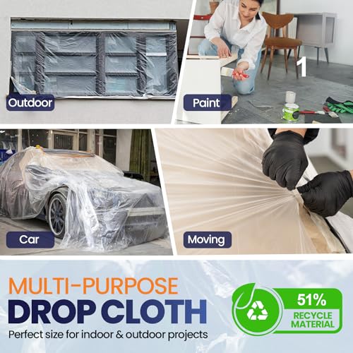 Image of 1 Pack 12 x 9 ft Extra Large Plastic Drop Cloth for Painting