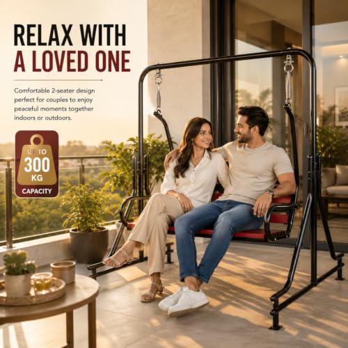 Image of Kaushalendra 2-Seater Swing Jhula Indoor /Outdoor - Iron Swing with Stand, 300 Kg Capacity, 116.8 cm