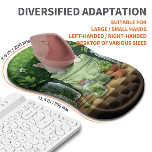 Image of Ergonomic Joint Wrist Support Mouse Pad with Memory Foam Cushion Massage Bump, Carpal Tunnel Pain Relief Mousepad Slope Design for Wrist Rest, 11.8x7.9 in, Cute Kitten