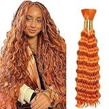Lakaisa Deep Wave Bulk Human Braiding Hair Cabello Humano Extensions Natural Total 100g 2 Bundles 16 16 Pulgadas Human Hair Extension Unprocessed No Weft #350 Orange for Women